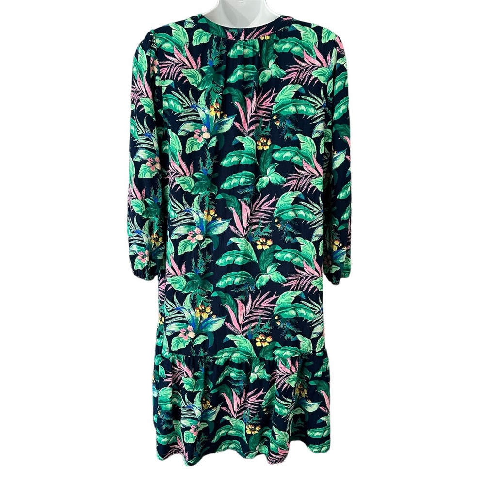 LOFT Tropical Print Dress Navy Viscose Linen Cotton Women’s Sz Small *NoTieBelt - Picture 2 of 4